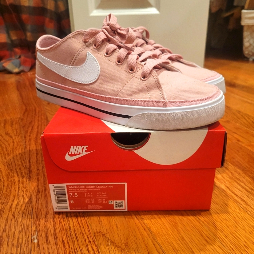 Nike Pink and White Court Legacy Sneakers 7.5
